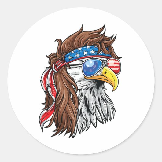 Patriotic Byld Eagle Mullet Amerikaanse vlag 4e Ronde Sticker (Voorkant)