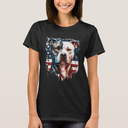 Patriotic Canine A Pitbull with American Flag T-shirt (Voorkant)