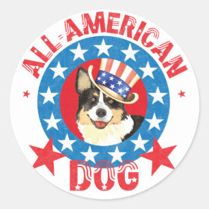 Patriotic Cardigan Welsh Corgi Ronde Sticker