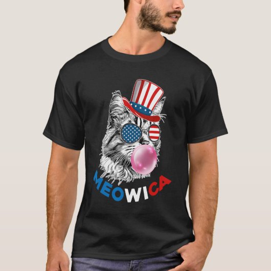 Patriotic Cat Meowica Bubblegum 4th of July  Cat T-shirt (Voorkant)