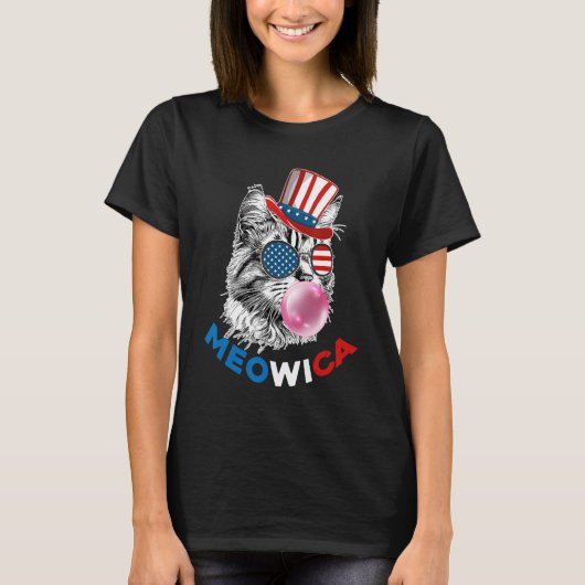 Patriotic Cat Meowica Bubblegum 4th of July  Cat T-shirt (Voorkant)