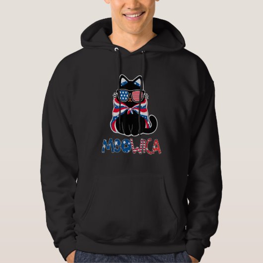 Patriotic Cat Meowica Sunglasses 4th of July Funny Hoodie (Voorkant)