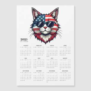 Patriotic Cat Rood Wit Blauw 2025 Magneet Kalender
