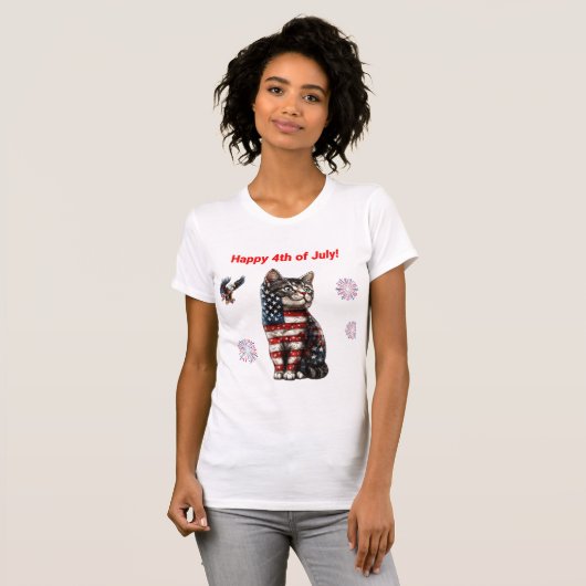 Patriotic Cat T-Shirt, Amerikaans T-shirt voor kit (Voorkant volledig)