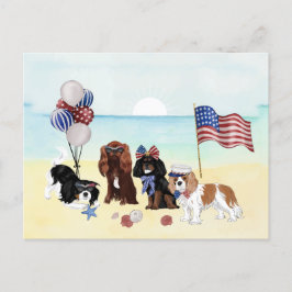 Patriotic Cavalier King Charles Spaniels Beach Briefkaart