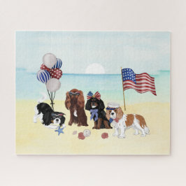 Patriotic Cavalier King Charles Spaniels Beach Legpuzzel