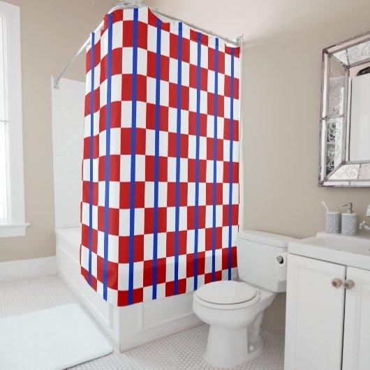 Patriotic Checker Stripe Shower Curtain Douchegordijn (In situ)