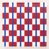Patriotic Checkerboard Drink Coaster Glazen Onderzetter (Voorkant)