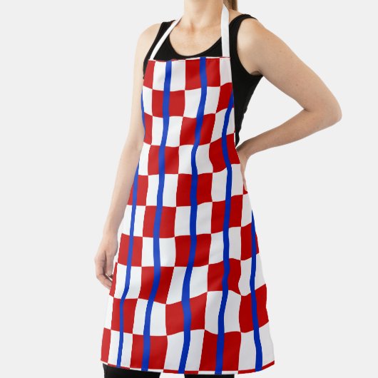 Patriotic Checkerboard Kitchen Apron Schort (Insitu)
