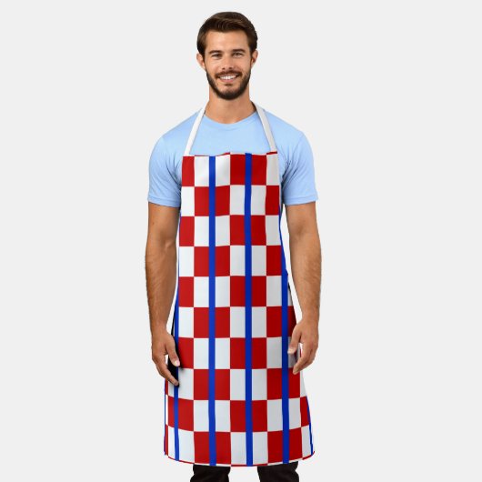 Patriotic Checkerboard Kitchen Apron Schort (Gedragen)