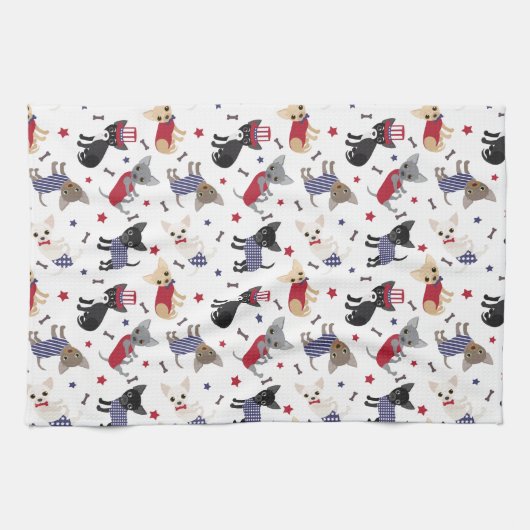 Patriotic Chihuahua Pattern Theedoek (Horizontaal)