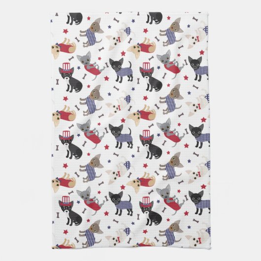 Patriotic Chihuahua Pattern Theedoek (Verticaal)