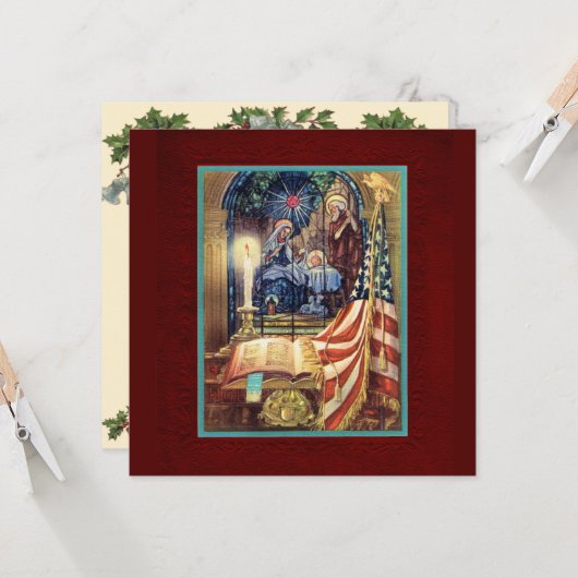 Patriotic Christian American Christmas Kaart (Voorkant / Achterkant in situ)
