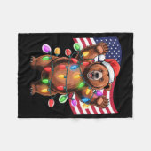 Patriotic Christmas Grizzly Bear Holiday Light San Fleece Deken (Voorkant (Horizontaal))