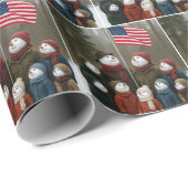 Patriotic Christmas Snow Family Gathering Cadeaupapier (Rol Hoek)