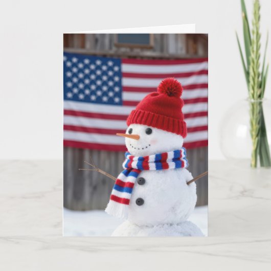 Patriotic Christmas Snowman With American Flag Kaart (Voorkant)