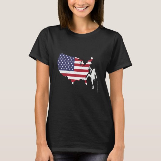 Patriotic Climber Bouldering and Rock Climbing Ame T-shirt (Voorkant)