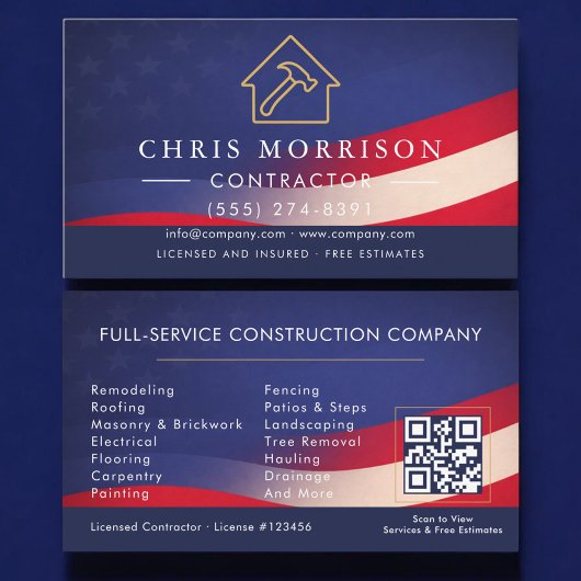 Patriotic Contractor Construction QR Code Visitekaartje
