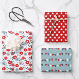 Patriotic Coordinating Print Wrapping Paper Sheets
