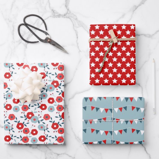 Patriotic Coordinating Print Wrapping Paper Sheets (Voorkant)