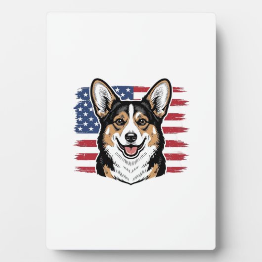 Patriotic Corgi American Flag Vintage Vector Desig Fotoplaat (voorkant)