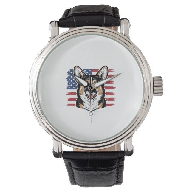 Patriotic Corgi American Flag Vintage Vector Desig Horloge (Voorkant)