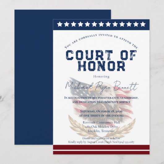 Patriotic Court of Honor Invitation Kaart (Voorkant / Achterkant)