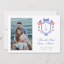 Patriotic Crest w/ US Flags | Monogram Save The Date
