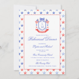Patriotic Crest w/ US Flags | Rehearsal Dinner Kaart