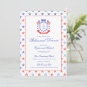 Patriotic Crest w/ US Flags | Rehearsal Dinner Kaart (Staand voorkant)