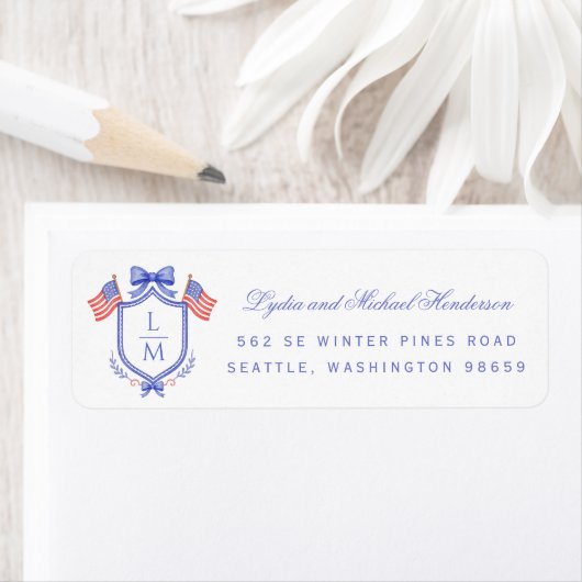 Patriotic Crest Wedding Return Address Etiket (Insitu)