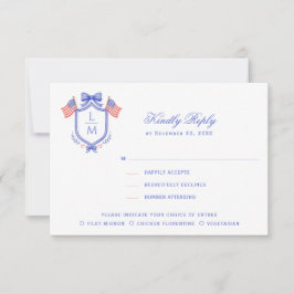 Patriotic Crest with Flags| Monogram Wedding RSVP Kaartje