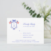 Patriotic Crest with Flags| Monogram Wedding RSVP Kaartje (Staand voorkant)