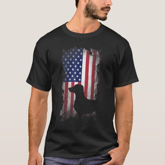 Patriotic Dachshund American Flag Cool Dog T-shirt (Voorkant)