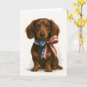 Patriotic Dachshund Kaart (Gele Bloem)