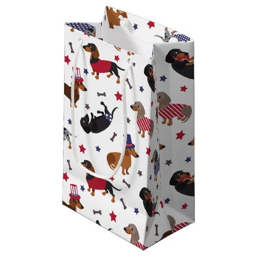 Patriotic Dachshund Klein Cadeauzakje (Voorkant Gekanteld)