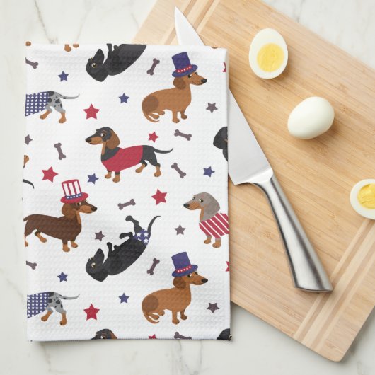 Patriotic Dachshund Theedoek (Quarter Fold)