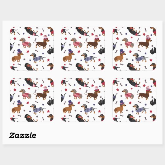 Patriotic Dachshund Vierkante Sticker (Vel)