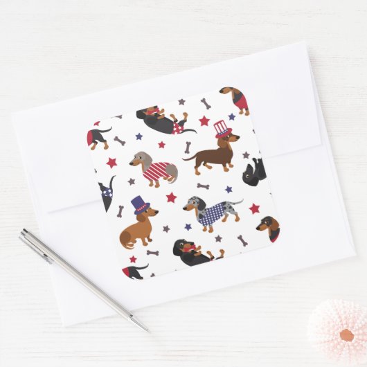 Patriotic Dachshund Vierkante Sticker (Envelop)