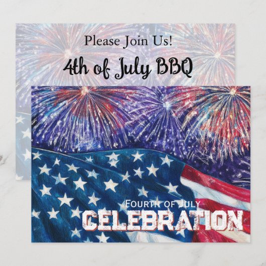 Patriotic Distressed Flag July 4th Invitation Kaart (Voorkant / Achterkant)
