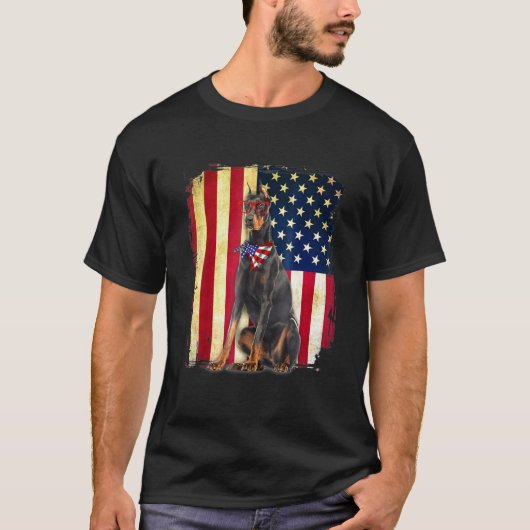 Patriotic Doberman American Flag Usa Dog T-shirt (Voorkant)