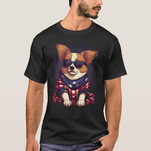Patriotic Dog 4th Of July T-shirt (Voorkant)
