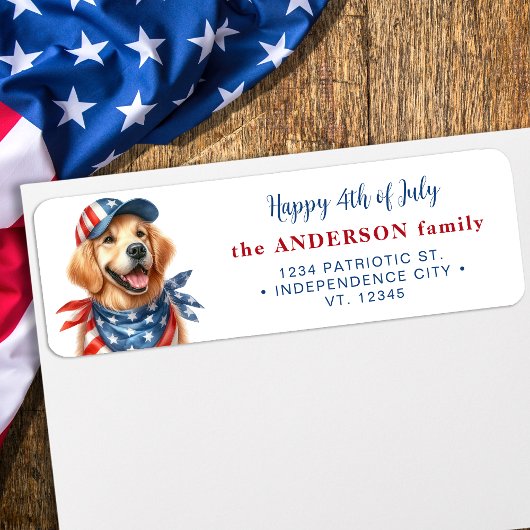 Patriotic Dog Golden Retriever Schattige terugkeer Etiket