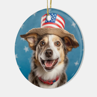 Patriotic Dog Ornament - Schattig rood, wit, blauw