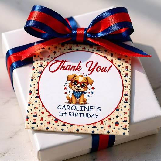 Patriotic Doggy Boy First Birthday Bedankjes Labels