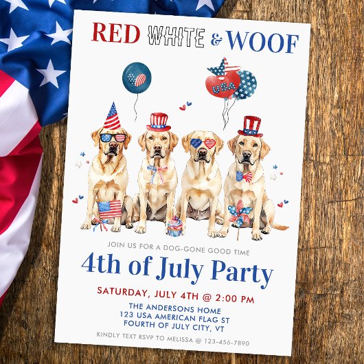 Patriotic Dogs Party Rood Wit & Woof 4th of July ( Kaart