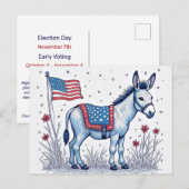 Patriotic Donkey Illustration Vote Briefkaart (Voorkant / Achterkant)