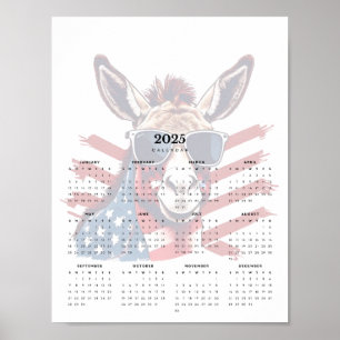 Patriotic Donkey Rood Wit en Blauw Kalender 2025 Poster