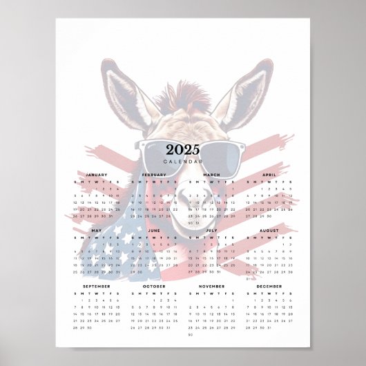 Patriotic Donkey Rood Wit en Blauw Kalender 2025 Poster (Voorkant)