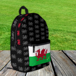 Patriotic Dragon, Welsh Flag rugzak, Wales zwart Bedrukte Rugzak